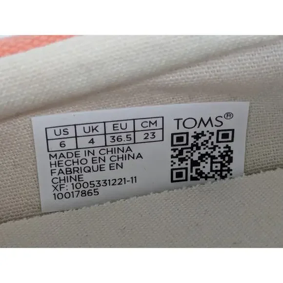 TOMS Alpargata Fenix Slip-On Peach Pink Canvas Women's Size 6 NWOB - Picture 5 of 10
